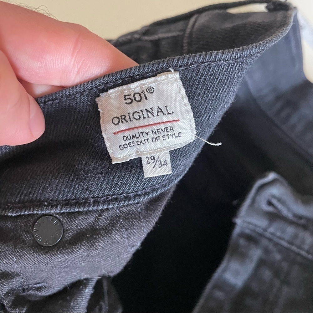 Levi’s Made & Crafted 501 Slim Jeans Size 29x34 Black Rinse Big E Blue Tab - Picture 10 of 13